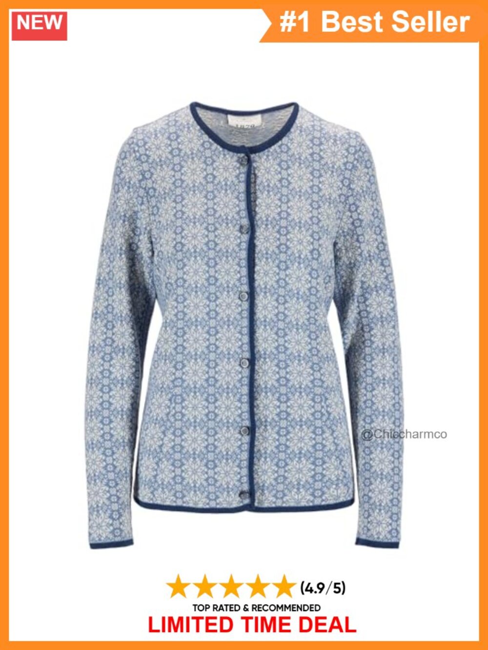 Slim Fit 100% Merino Wool Button Cardigan Norwegian Knit Sweater